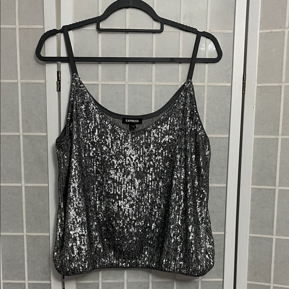 Express Dark Gray and Silver Sequin Camisole